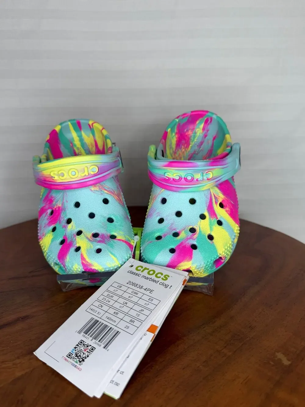 NWT Crocs Kids Classic Marbled Clog Neon Multi C7 Toddler New with Tags